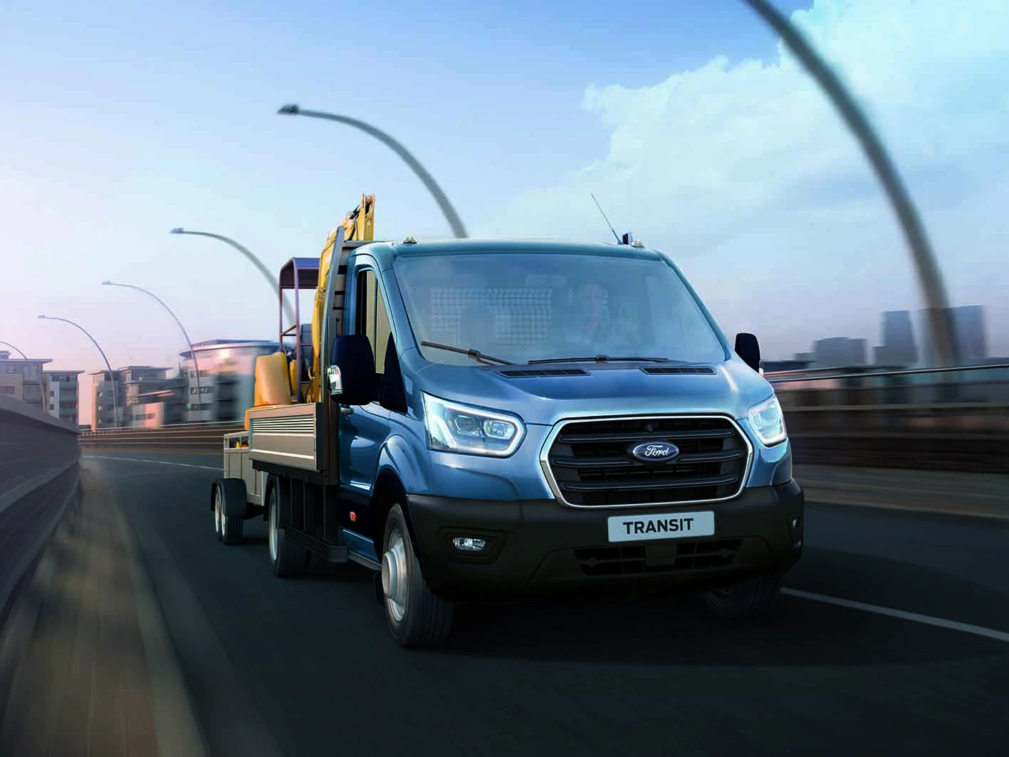 Ford Transit Ladvogn 2019 Eksterioer Lyseblaa Kran Leasing